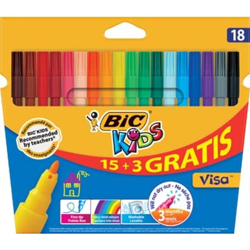 Foto van Bic kids viltstiften visa, ophangdoosje met 15 + 3 gratis