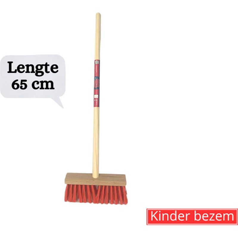 Foto van Synx tools kinderbezem nylon junior - bezems - buitenspeelgoed / speelgoed incl. steel 57cm - tuinierspeelgoed