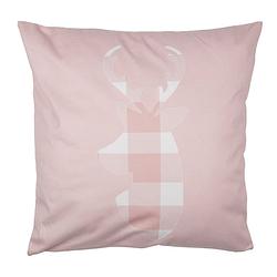 Foto van Clayre & eef kussenhoes 45x45 cm roze wit polyester hert sierkussenhoes roze sierkussenhoes