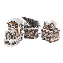 Foto van Clayre & eef kerstdecoratie met led-verlichting trein 18x8x16 cm bruin polyresin bruin