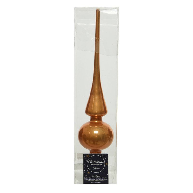 Foto van Glazen kerstboom piek cognac bruin (amber) glans 26 cm - kerstboompieken