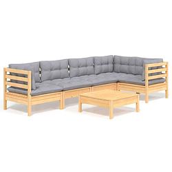 Foto van Vidaxl 6-delige loungeset met grijze kussens grenenhout