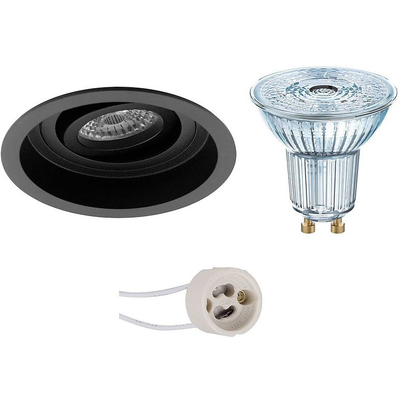 Foto van Led spot set - osram parathom par16 930 36d - pragmi domy pro - gu10 fitting - dimbaar - inbouw rond - mat zwart - 5.5w