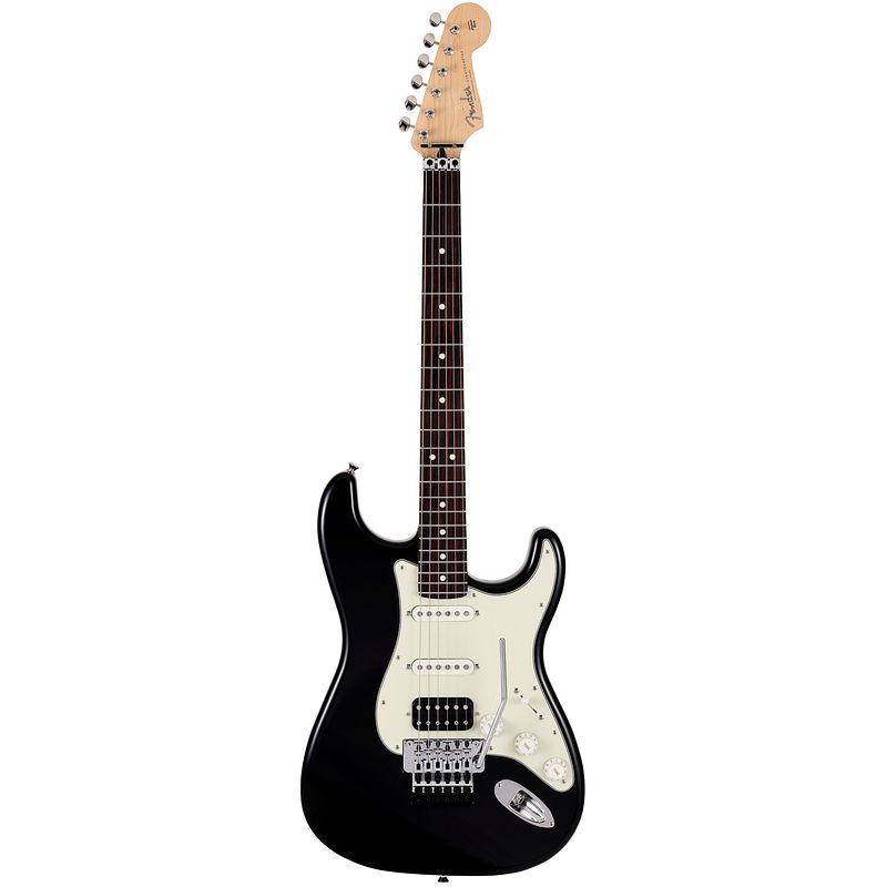 Foto van Fender japan limited edition stratocaster floyd rose rw black elektrische gitaar met deluxe gigbag