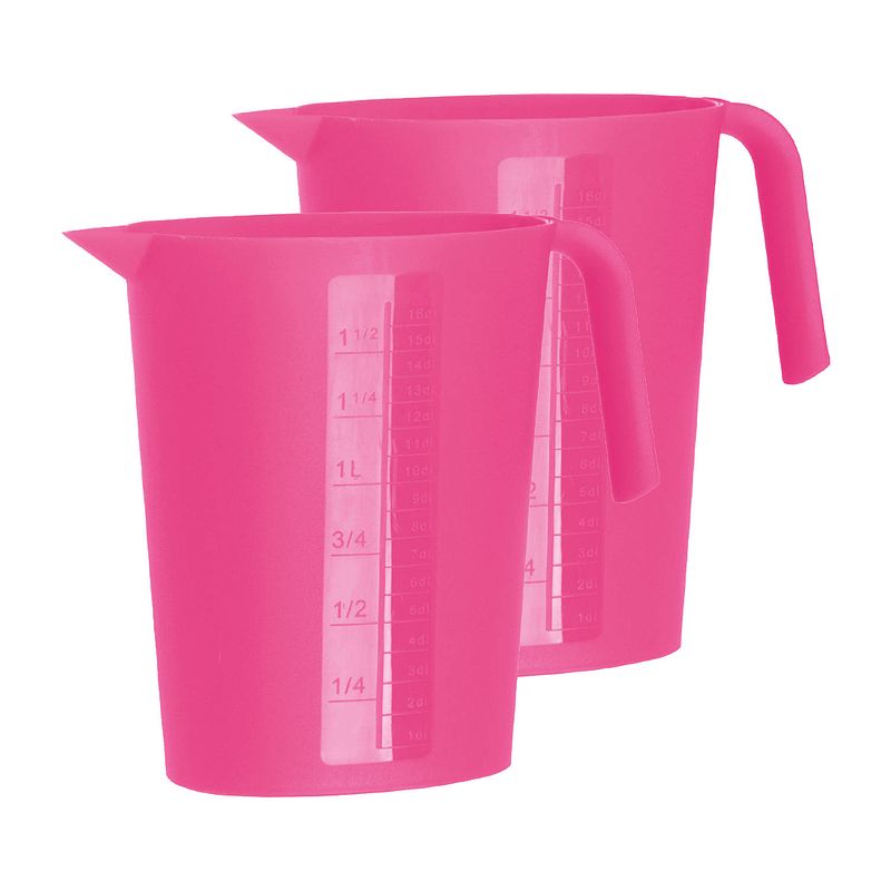 Foto van Juypal schenkkan/waterkan - 2x - fuchsia roze - 1,75 liter - kunststof - l22 x h20 cm - schenkkannen