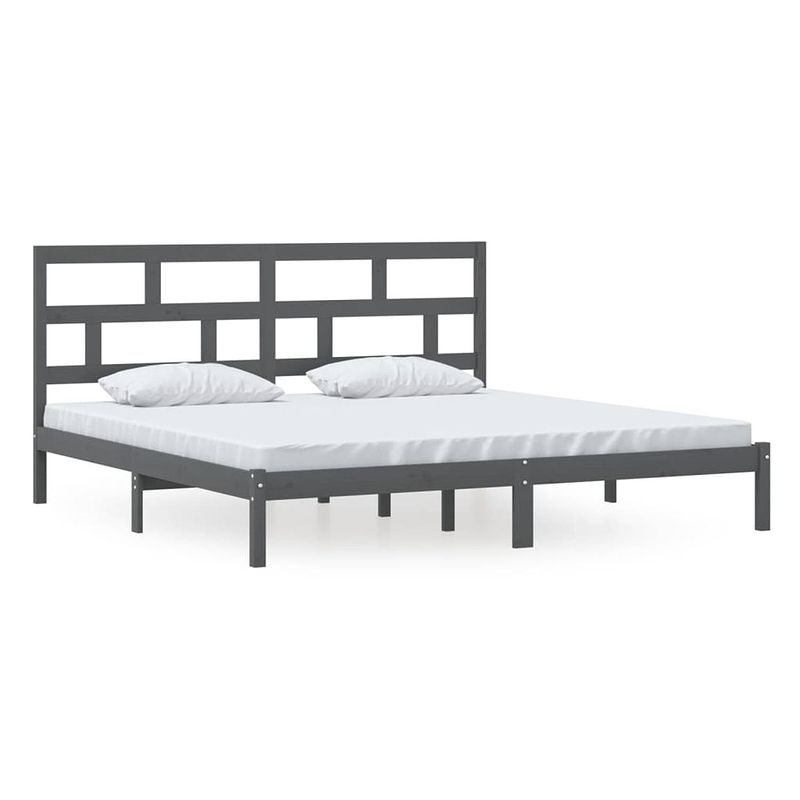 Foto van Vidaxl bedframe massief grenenhout grijs 200x200 cm