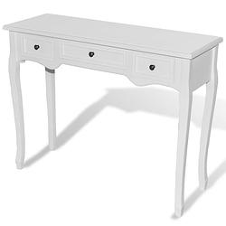 Foto van The living store tafel grenenhout - wit - 100 x 35 x 78 cm - met lades en ijzeren knoppen