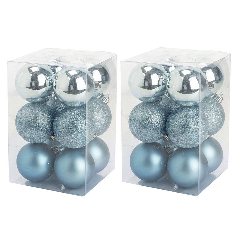 Foto van 24x stuks kunststof kerstballen ijsblauw 6 cm mat/glans/glitter - kerstbal