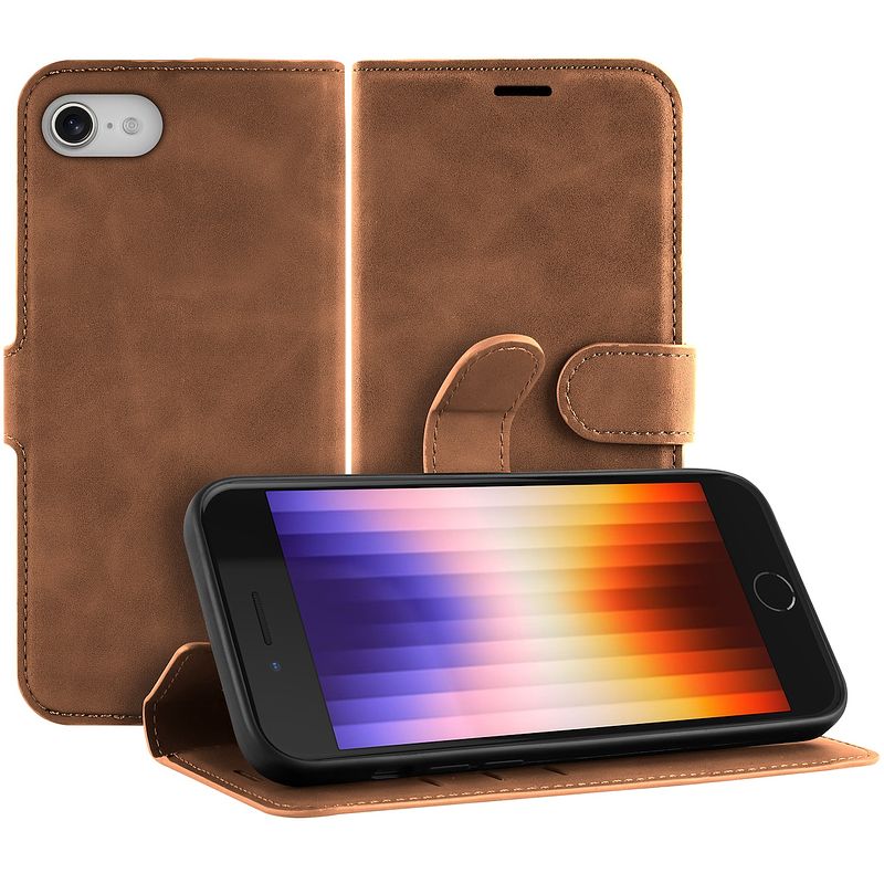 Foto van Just in case premium wallet case voor apple iphone se 2022 telefoonhoesje bruin