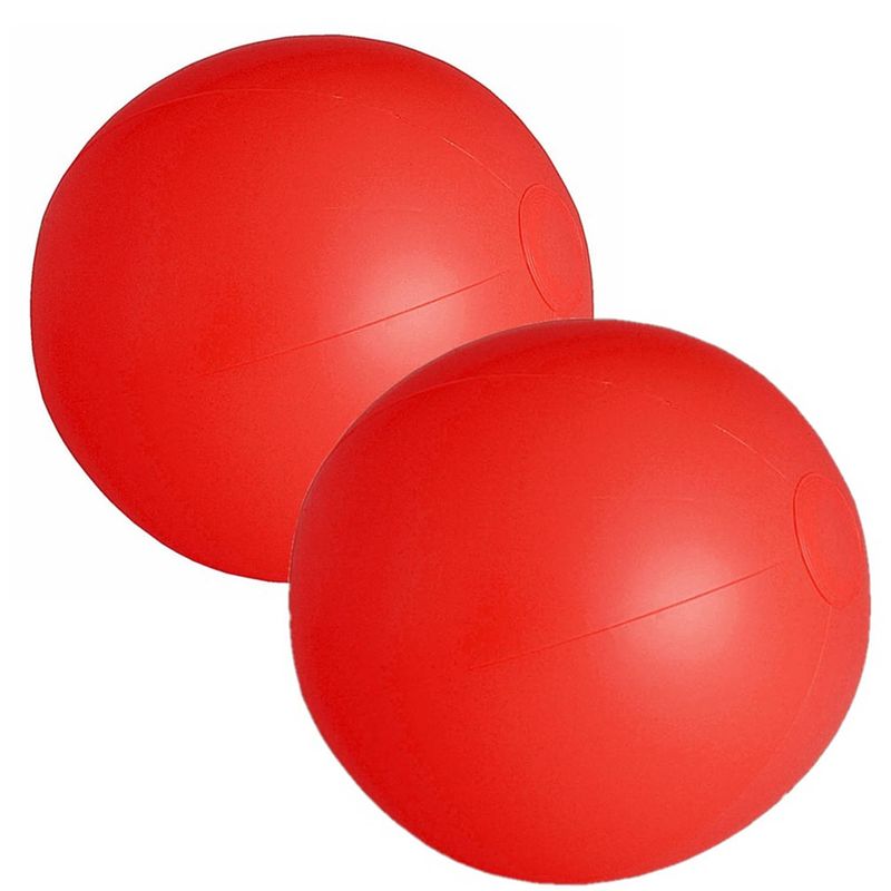 Foto van 2x stuks opblaasbare zwembad strandballen plastic rood 28 cm - strandballen