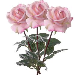 Foto van Top art kunstbloem roos caroline - 3x - roze - 70 cm - zijde - kunststof steel - decoratie bloemen - kunstbloemen