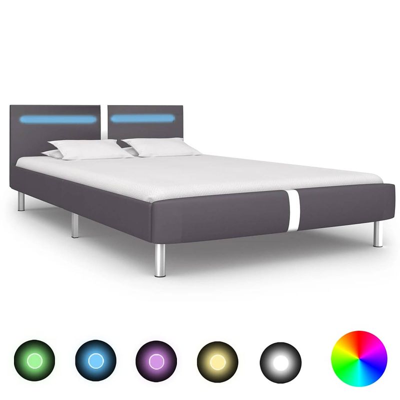 Foto van Vidaxl bedframe met led kunstleer grijs 140x200 cm