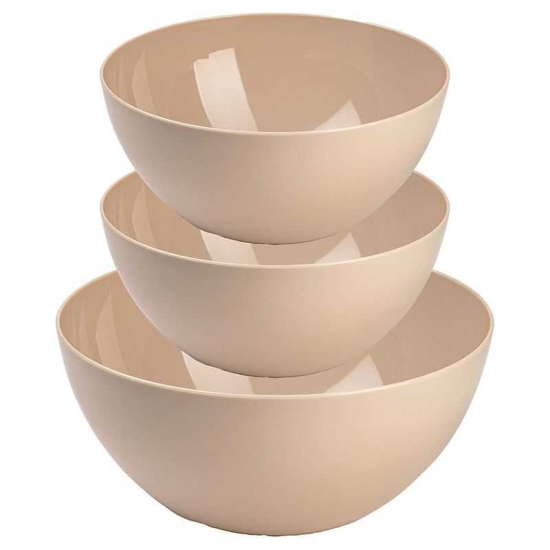 Foto van Plasticforte voedsel serveer schalen set - 3x stuks - beige - kunststof - dia 23 en 26 cm - serveerschalen