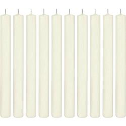 Foto van 10x lange rechte kaarsen ivoorwit 25 cm 14 branduren dinerkaarsen/tafelkaarsen - dinerkaarsen