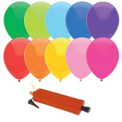 Foto van 100x gekleurde party ballonnen 27 cm inclusief pomp - ballonnen