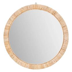 Foto van Spiegel/wandspiegel rond d60 cm rotan beige - spiegels