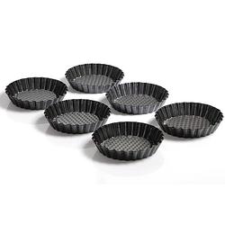 Foto van Set van 6 ronde mini taart/quiche bakvormen zwart 10 cm bakbenodigdheden - bakringen