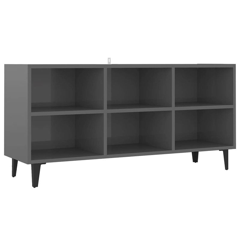 Foto van The living store - tv-meubel - hoogglans grijs - 103.5 x 30 x 50 cm - industriële charm - metalen poten