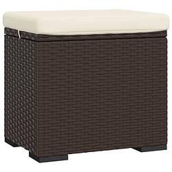 Foto van The living store hocker pe rattan 40x30x40 cm - bruin+crèmewit - stof 4cm