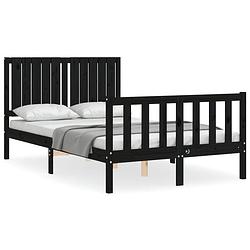 Foto van The living store grenenhouten bedframe - zwart - 205.5 x 125.5 x 100 cm - multiplex lattenbodem