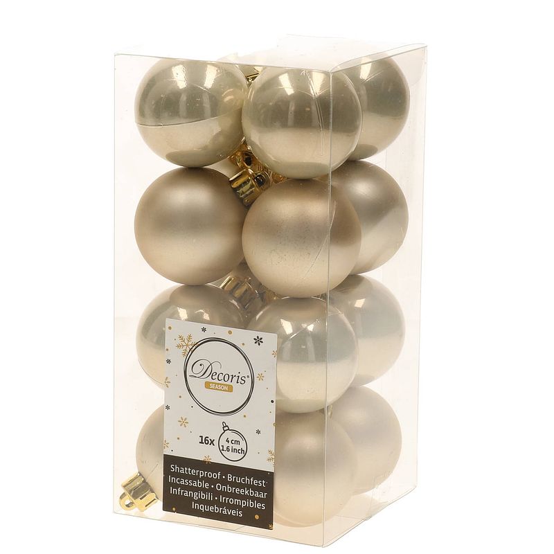 Foto van 32x kunststof kerstballen glanzend/mat licht parel/champagne 4 cm kerstboom versiering/decoratie - kerstbal