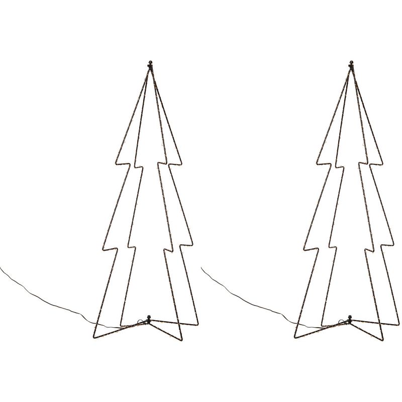 Foto van 2x stuks verlichte figuren 3d kerstbomen / lichtbomen 72 cm voor buiten - kerstverlichting figuur