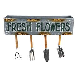 Foto van Clayre & eef plantenhanger binnen 56*16*29 cm grijs, bruin, groen metaal rechthoek fresh flowers hangpot grijs hangpot