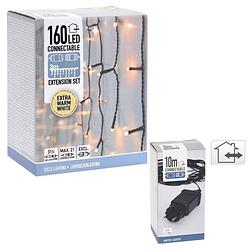 Foto van Nampook kerstverlichting - koppelbaar - 160 led - 3 meter - warm wit - incl. adapter met 10 meter snoerlengte