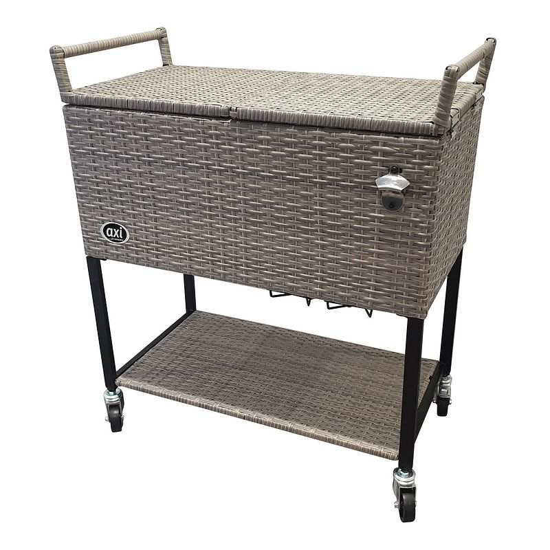 Foto van Axi retro cooler wicker-look bruin outdoor koeler op wielen met 76l inhoud