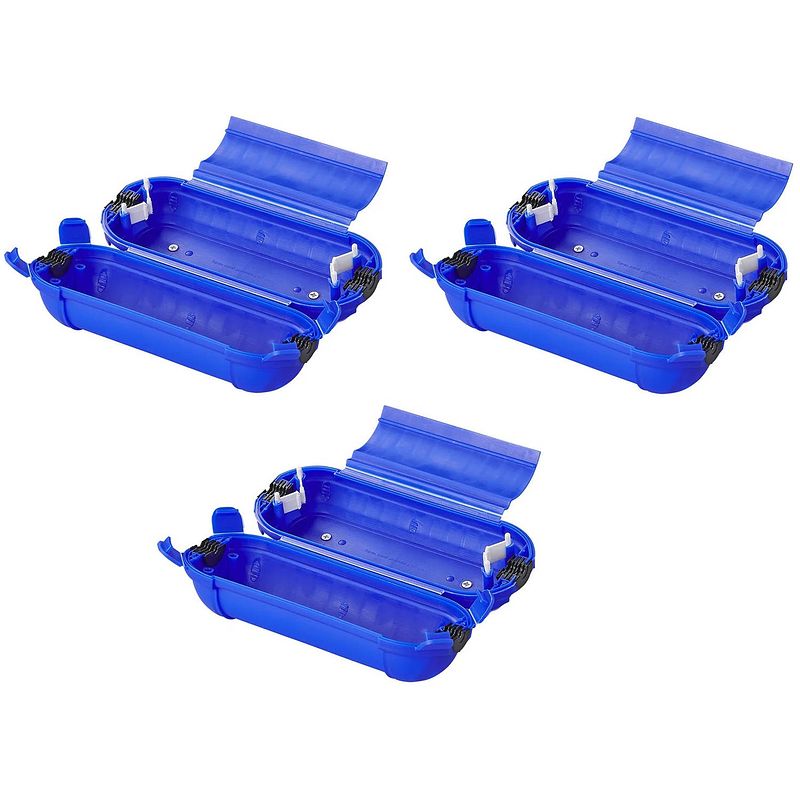 Foto van 3x stekkersafes / veiligheidsboxen stekkerverbindingen ip44 kunststof blauw 21 x 8 x 8,5 cm - stekkersafe
