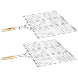 Foto van Bbq/barbecue hamburger grill klem met houten handvat 40 x 50 cm - barbecueroosters