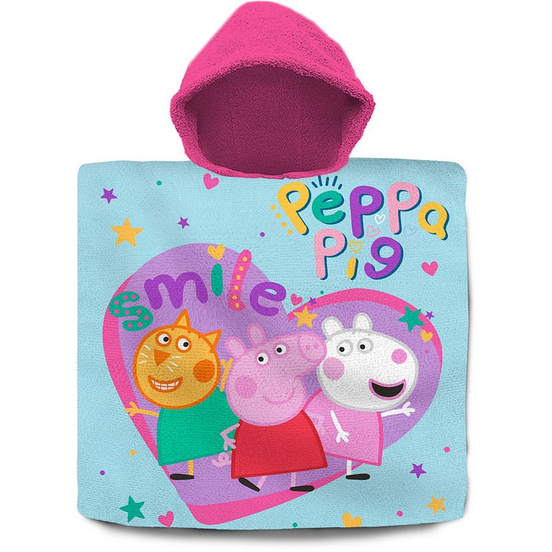 Foto van Peppa pig bad cape/poncho - 60 x 120 cm - katoen - voor kinderen - badcapes