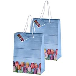 Foto van Set van 4x stuks papieren pasen giftbags/cadeau tasjes tulpen 18 x 23 x 8 cm - cadeautasjes
