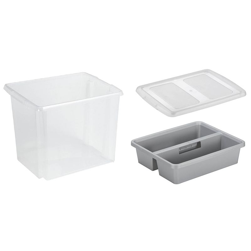 Foto van Sunware opslagbox kunststof 45 liter transparant 45 x 36 x 36 cm met deksel en organiser tray - opbergbox