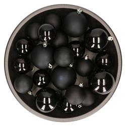 Foto van Kerstversiering kunststof kerstballen zwart 6-8-10 cm pakket van 22x stuks - kerstbal