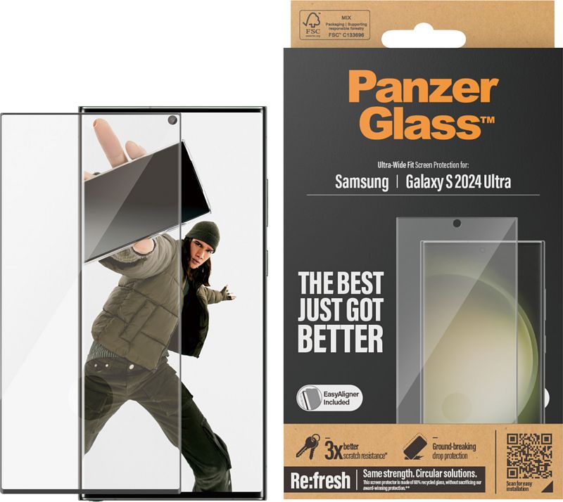 Foto van Panzerglass ultra-wide fit samsung galaxy s24 ultra screenprotector glas zwart