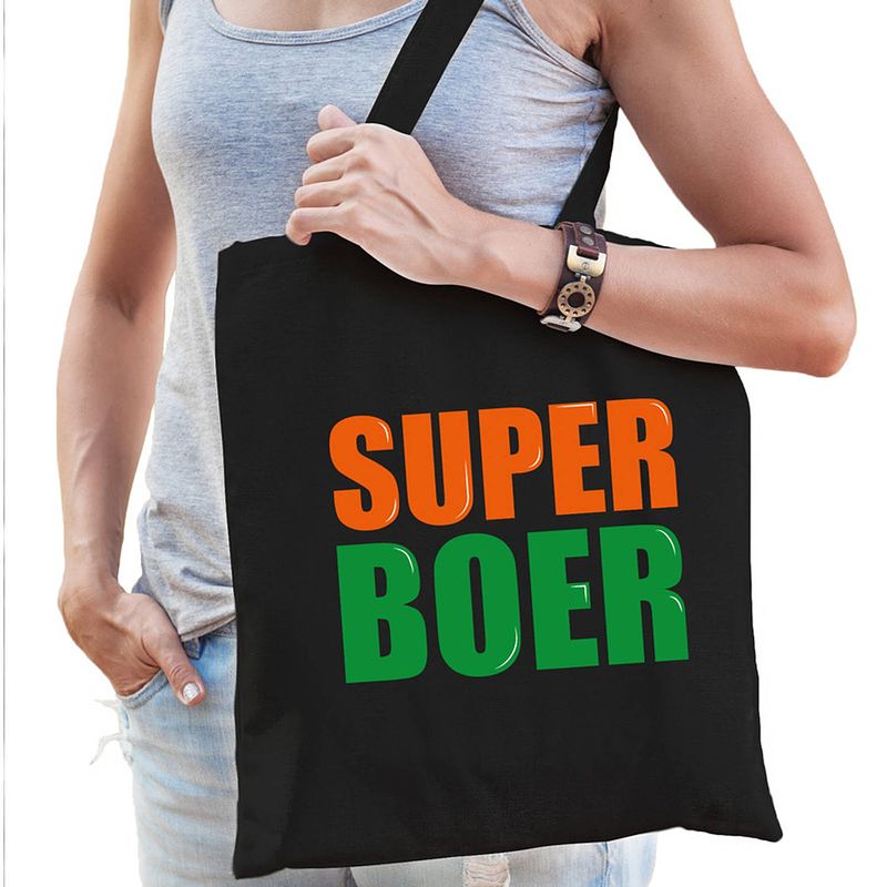 Foto van Super boer cadeau tas zwart voor dames - feest boodschappentassen