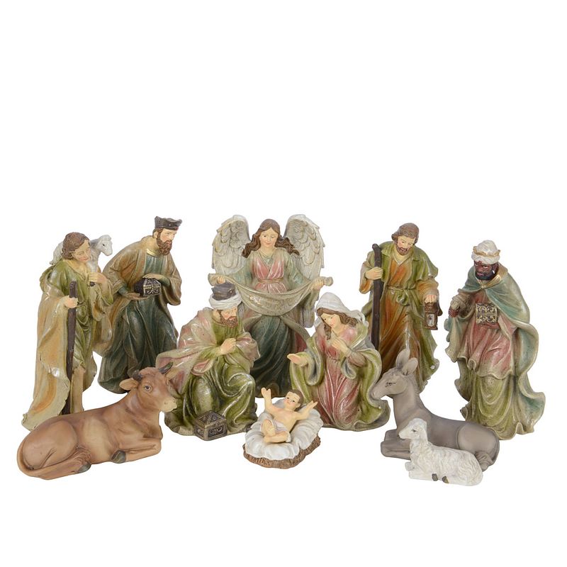 Foto van Decoris - kerststal poly set 11 fig.l15 cm bruin