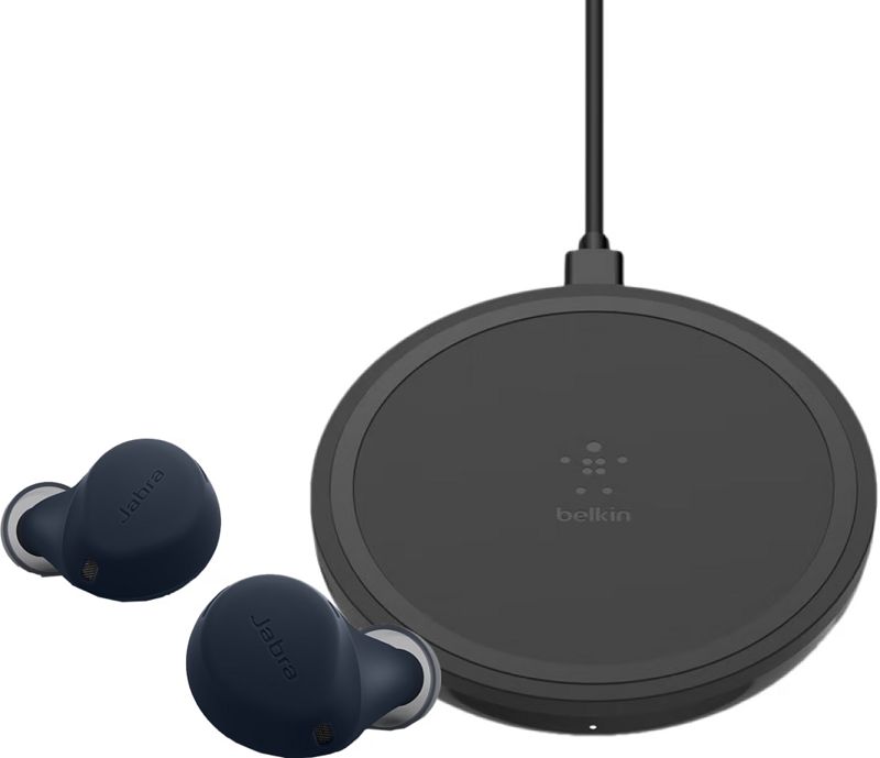 Foto van Jabra elite 7 active blauw + belkin boost up draadloze oplader 10w zwart