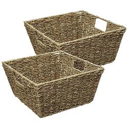 Foto van 5five rieten opbergmand - 4x - gevlochten - beige/zwart - 31 x 31 x 15 cm - kastmanden - opbergmanden