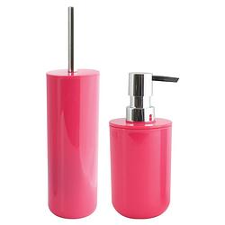 Foto van Msv badkamer accessoires set - fuchsia roze - zeeppompje/wc-borstel - badkameraccessoireset