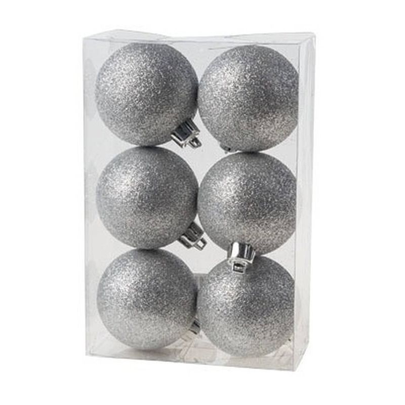 Foto van 6x zilveren kunststof kerstballen 6 cm - glitter - onbreekbare plastic kerstballen - kerstboomversiering zilver