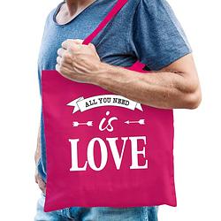 Foto van Bellatio decorations gay pride tas - katoen - 42 x 38 cm - fuchsia roze - lhbti - love - feest boodschappentassen