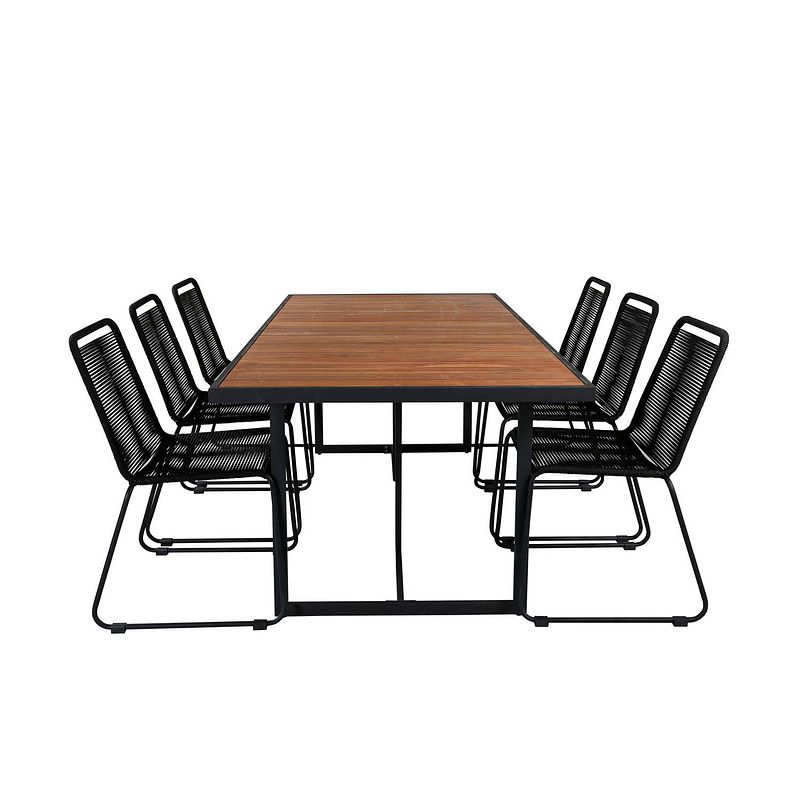 Foto van Khung tuinmeubelset tafel 100x200cm en 6 stoel stapel lindos zwart, naturel.