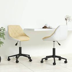 Foto van The living store draaibare eetkamerstoelen - crème en wit - staal/kunstleer - 46x44x(67.5-79) cm - 360 graden draaibaar