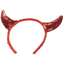 Foto van Halloween diadeem - duivel hoorntjes met pailletten - rood - kunststof - verkleedhoofddeksels
