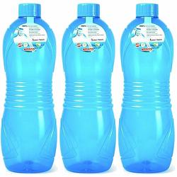 Foto van Plasticforte drinkfles/waterfles/bidon - 3x - 1000 ml - transparant/blauw - kunststof - drinkflessen