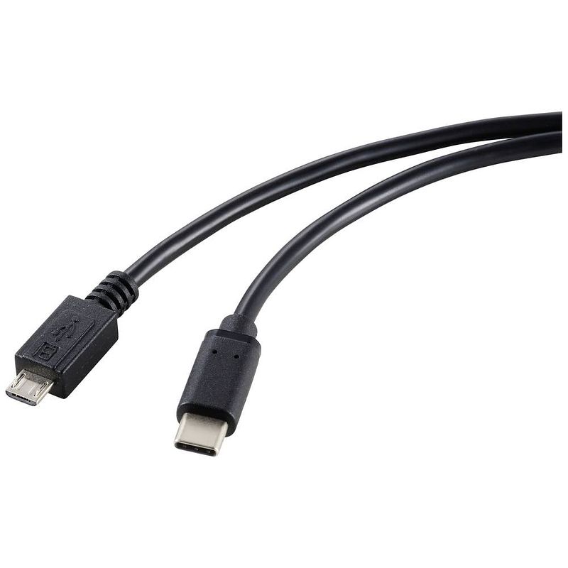 Foto van Renkforce usb-kabel usb 2.0 usb-c stekker, usb-micro-b stekker 1.80 m zwart afscherming totaal rf-5720396