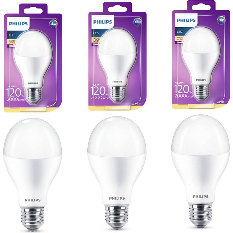 Foto van Philips corepro led lamp e27 - warm wit licht - mat - 18.5w vervangt 120w - 2000 lumen - 3 lampen