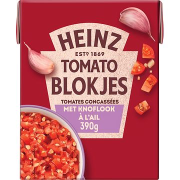 Foto van Heinz tomaten blokjes knoflook 390g bij jumbo